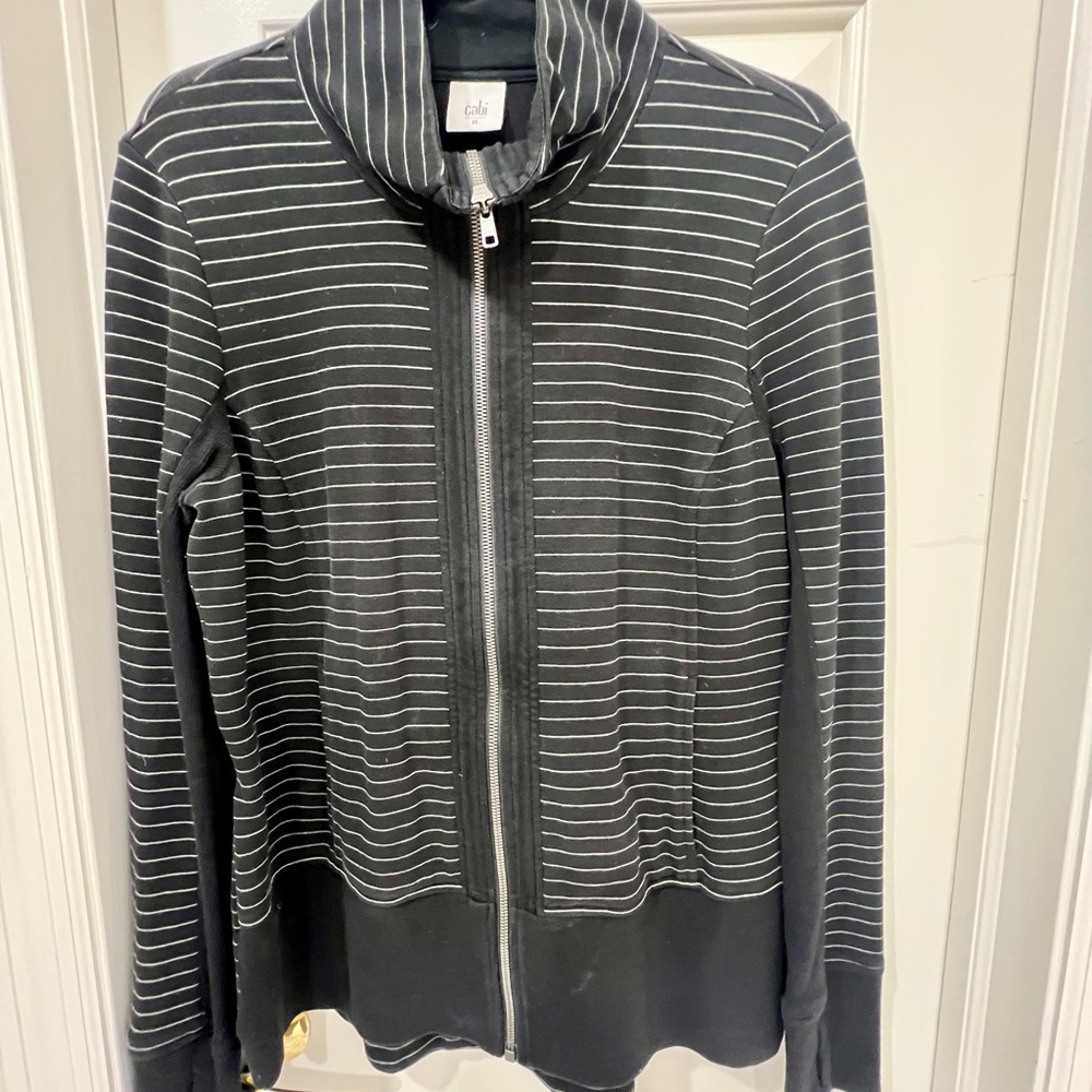 CAbi Black and White Striped Jacket